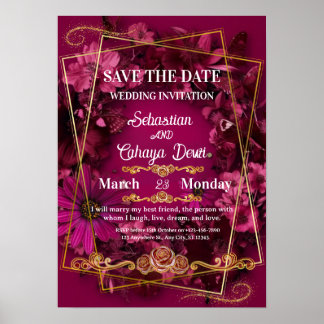 Burgundy Gold Floral Wedding Poster