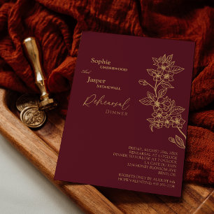 Burgundy Gold Floral Wedding Probe Dinner Einladung