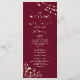 Burgundy Gold Floral Wedding Program Card Programm