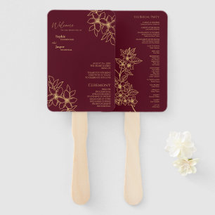 Burgundy Gold Floral Wedding Program Fan Fächer