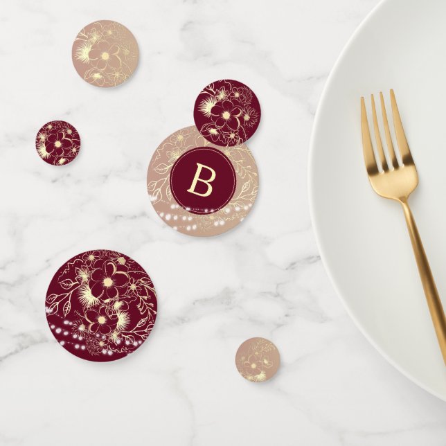 Burgundy Gold Floral Wedding Table Confetti Konfetti (Gruppe)