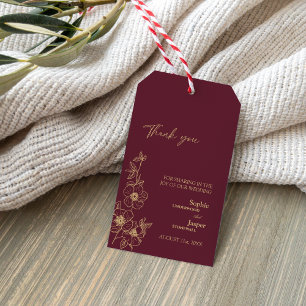 Burgundy Gold Floral Wedding Vielen Dank für Ihr G Geschenkanhänger