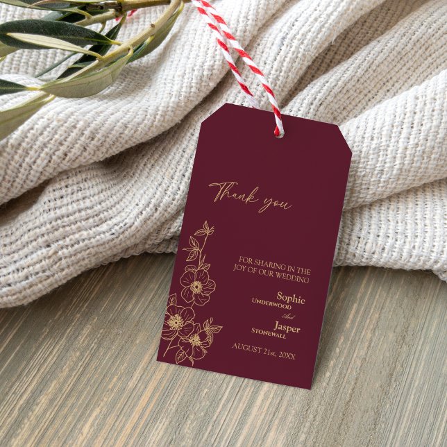 Burgundy Gold Floral Wedding Vielen Dank für Ihr G Geschenkanhänger (Von Creator hochgeladen)
