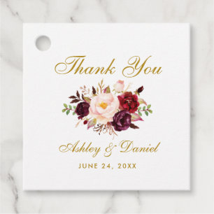 Burgundy Gold Floral Wedding Vielen Dank Geschenkanhänger