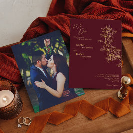 Burgundy Gold Floral Wir machen Foto Hochzeit Einladung