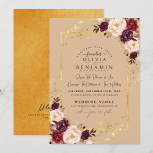 Burgundy Gold Florales Chic Foil Glitzer Wedding I Einladung