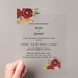 Burgundy Gold Florals Minimalist Elegant Modern Acryleinladungen