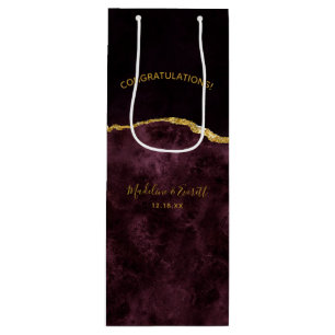 Burgundy Gold Foil Agate Hochzeitsgratulation Geschenktüte Für Weinflaschen