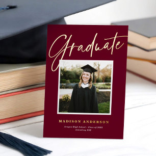 Burgundy Gold Foil Faire-part de graduation photo