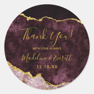 Burgundy Gold Foil Marble Agate Wedding Vielen Dan Runder Aufkleber