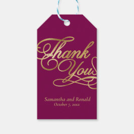 Burgundy & Gold Foil Thank You Calligraphy Wedding Geschenkanhänger