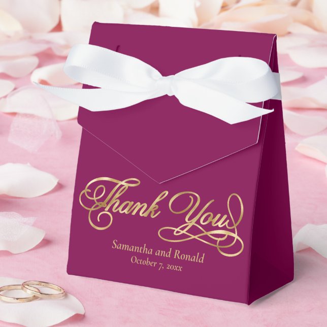 Burgundy & Gold Foil Thank You Calligraphy Wedding Geschenkschachtel (Hochzeit)