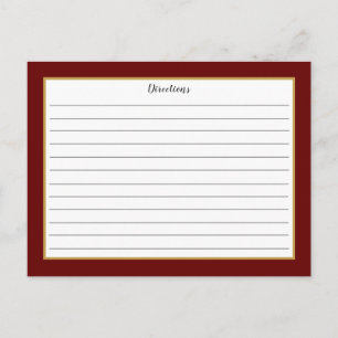 Burgundy Gold Foliage Monogram Rezept Card Postkarte