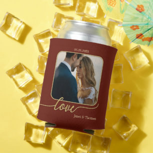 Burgundy Gold Foto Wedding Can Cooler Dosenkühler