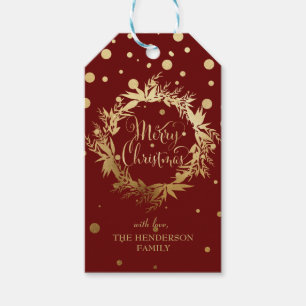 Burgundy Gold Frohe Weihnachten Eukalyptus Wreath Geschenkanhänger