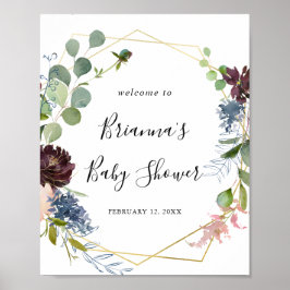 Burgundy Gold Geometric Baby Dusche Willkommen Poster