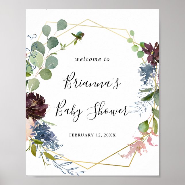 Burgundy Gold Geometric Baby Dusche Willkommen Poster (Vorne)
