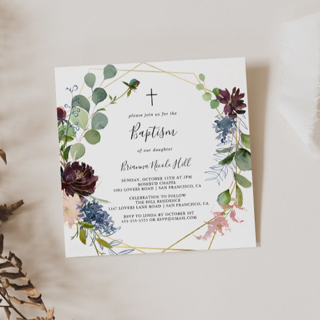 Burgundy Gold Geometric Baptism Einladung (Von Creator hochgeladen)