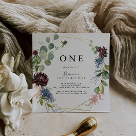 Burgundy Gold Geometric Erste Geburtstagsparty Einladung