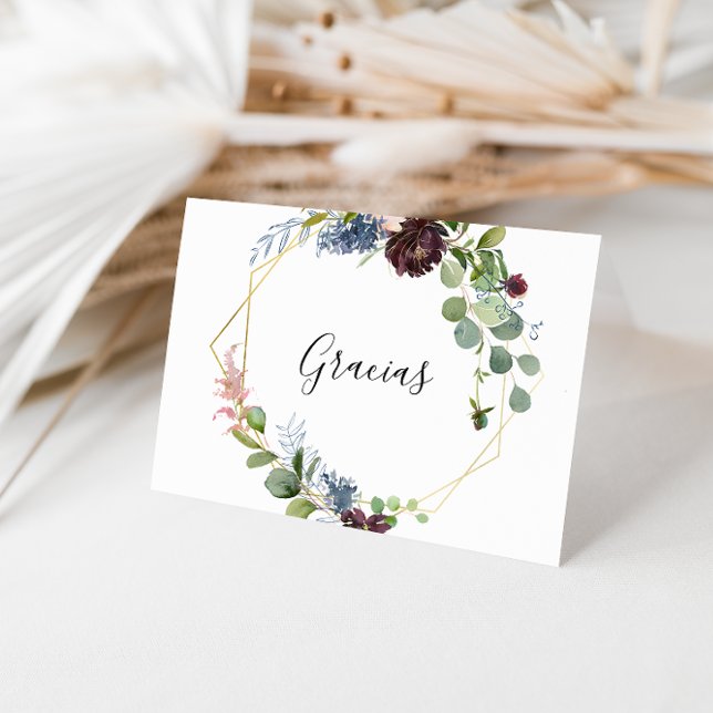 Burgundy Gold Geometric Folding Gracias Dankeskarte (Von Creator hochgeladen)