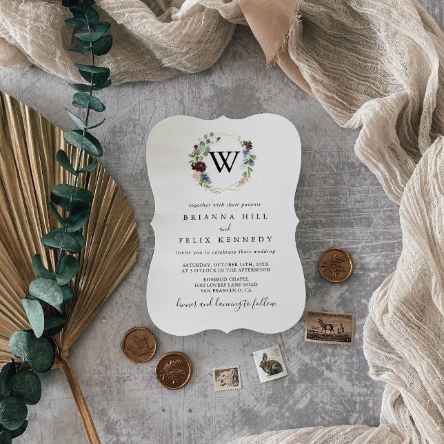 Burgundy Gold Geometric Monogram Wedding Einladung (Von Creator hochgeladen)