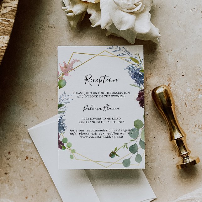 Burgundy Gold Geometric Wedding Reception Begleitkarte (Von Creator hochgeladen)
