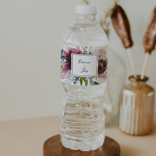 Burgundy Gold Geometric Wedric Water Bottle Label