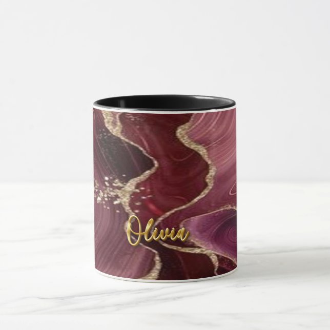 Burgundy Gold Glitzer 01 Golden 3D Text Custom Tas Tasse (Zentrum)