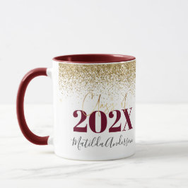 Burgundy Gold Glitzer Abschluss elegantes Skript m Tasse