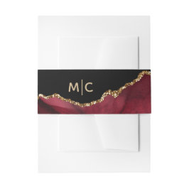 Burgundy Gold Glitzer Agate Geode Monogram Wedding Einladungsbanderole