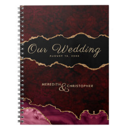 Burgundy Gold Glitzer Agate Wedding Notizblock