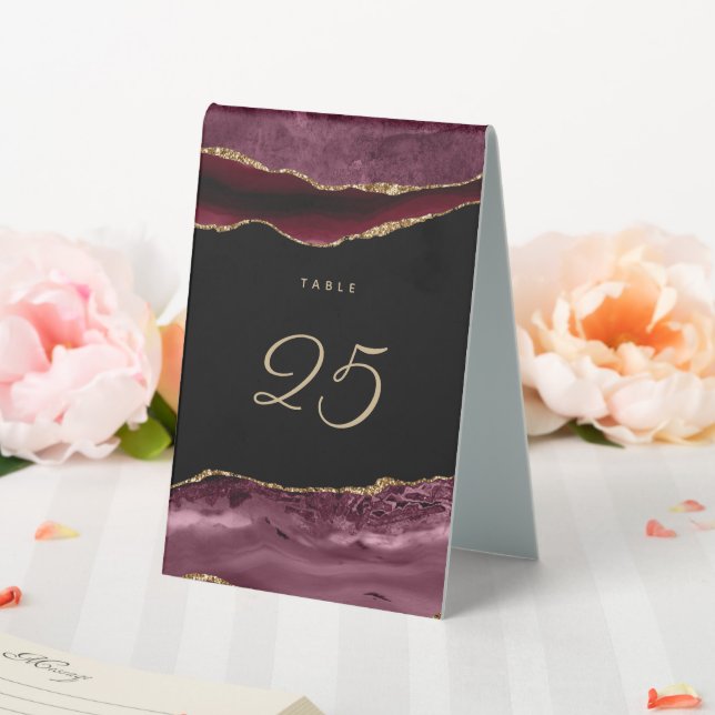 Burgundy Gold Glitzer Agate Wedding Tischaufsteller (In Situ (Hochzeit))