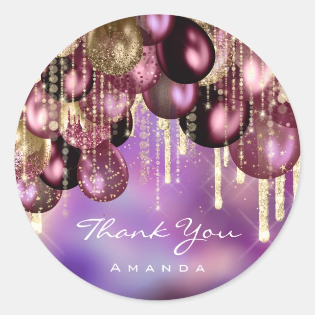 Burgundy GOLD GLITZER BALLONS dankt Burgund Runder Aufkleber (Vorderseite)