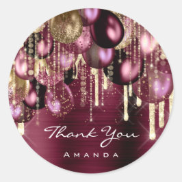 Burgundy GOLD GLITZER BALLONS TROPFEN DANK Anniver Runder Aufkleber