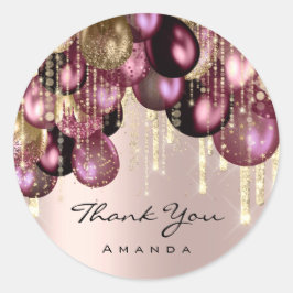 Burgundy GOLD GLITZER BALLONS TROPFEN DANKE Rose Runder Aufkleber
