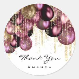 Burgundy GOLD GLITZER BALLONS TROPFEN DANKE Runder Aufkleber