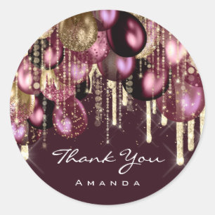 Burgundy GOLD GLITZER BALLONS TROPFEN DANKEN IHNEN Runder Aufkleber