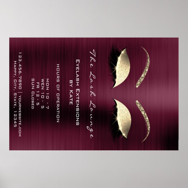 Burgundy Gold Glitzer Branding Beauty Lashes Glam Poster (Vorne)