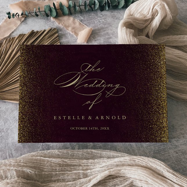 Burgundy Gold Glitzer Calligrafy Wedding Gästebuch (Von Creator hochgeladen)