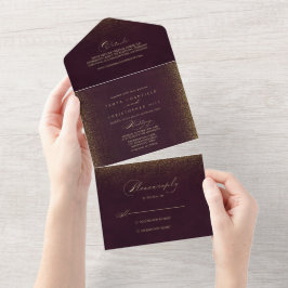  Burgundy Gold Glitzer Calligraphy    WeddingAll I All In One Einladung