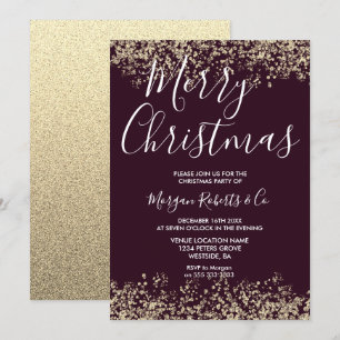 Burgundy & Gold Glitzer Frohe Weihnachtszeit Party Einladung
