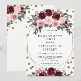 Burgundy Gold Glitzer Geometric Engagement Party Einladung