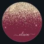 Burgundy Gold Glitzer Girly Monogram Glam Runder Aufkleber<br><div class="desc">Monogram Name Party Sticker Address Labels Gold und Burgundy Sparkle Glitzer Monogram. Das macht den perfekten 16 Geburtstag,  Hochzeit,  Brautparty,  Jubiläum,  Babydusche oder Junggeselinnen-Abschied Geschenk für jemanden,  der Lieben glamourösen Luxus und schicke Stile.</div>