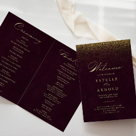 Burgundy Gold Glitzer Kalligrafie FaltenWedding Programm