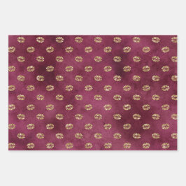 Burgundy Gold Glitzer Kisses Lips Geschenkpapier Set