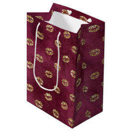 Burgundy Gold Glitzer Kisses Lips Mittlere Geschenktüte