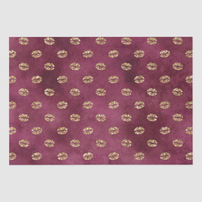 Burgundy Gold Glitzer Kisses Lips Seidenpapier (Vorderseite)