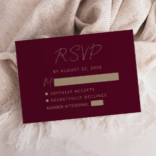 Burgundy Gold Handwriting Wedding RSVP Karte