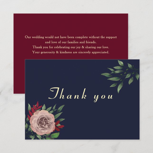 Burgundy Gold Hochzeit im Herbst Dankeskarte (Vorne/Hinten)