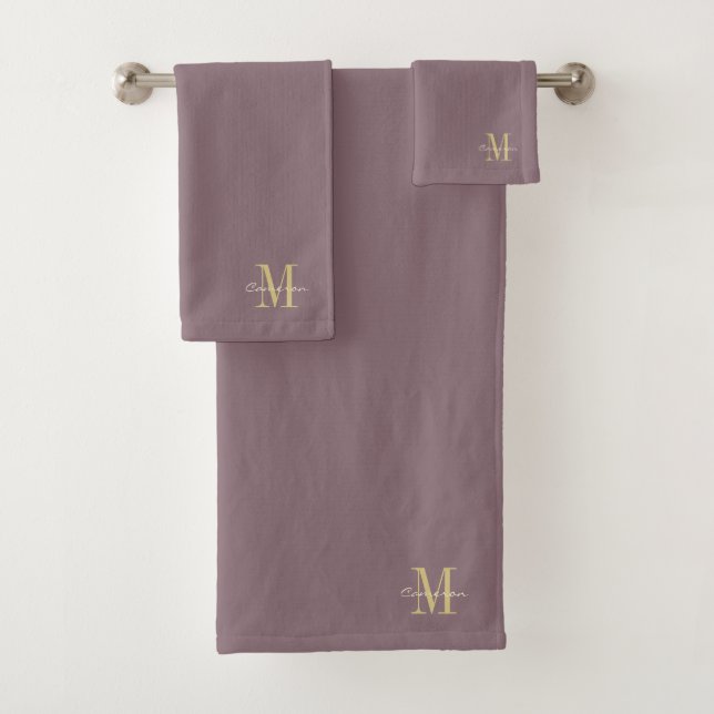 Burgundy Gold Initial und Name Personalisiert Badhandtuch Set (Insitu)